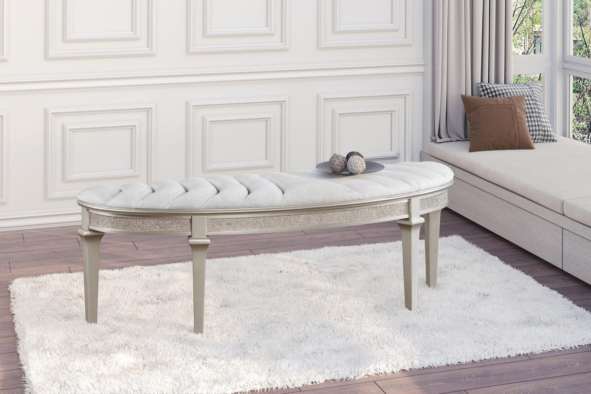 Evangeline Upholstered Demilune Bench Ivory and Silver Oak