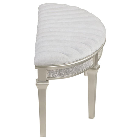 Evangeline Upholstered Demilune Bench Ivory and Silver Oak by Coaster at Eve Furniture