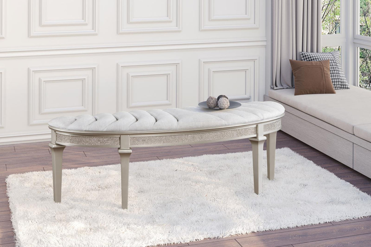Evangeline Upholstered Demilune Bench Ivory and Silver Oak by Coaster at Eve Furniture