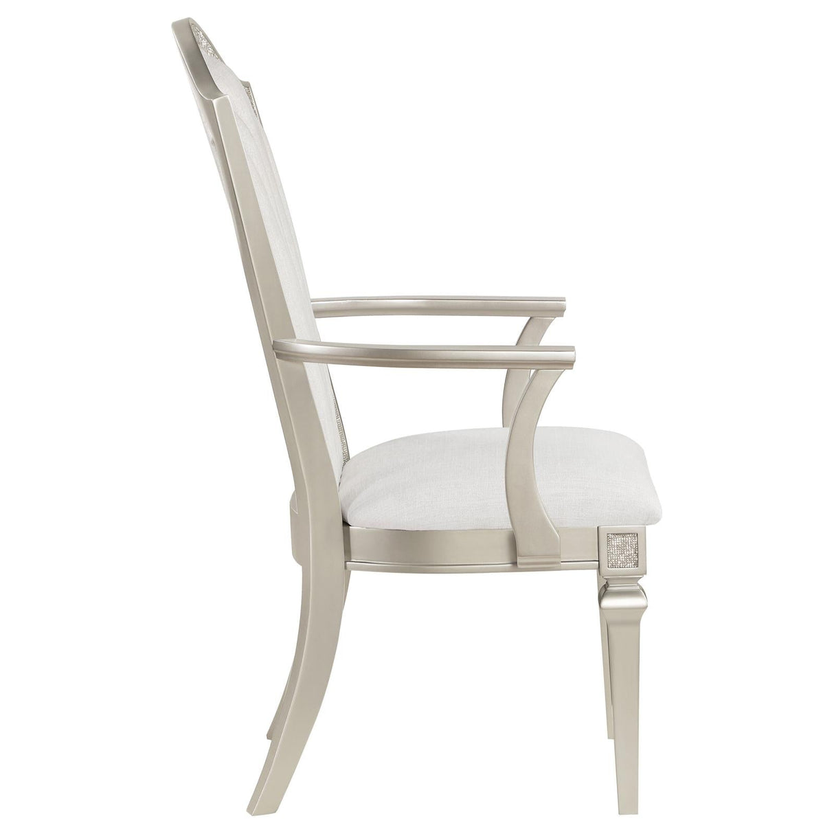 Evangeline Upholstered Dining Arm Chair with Faux Diamond Trim Ivory and Silver (Set of 2)