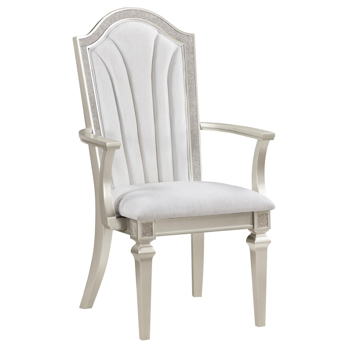 Evangeline Upholstered Dining Arm Chair with Faux Diamond Trim Ivory and Silver (Set of 2)