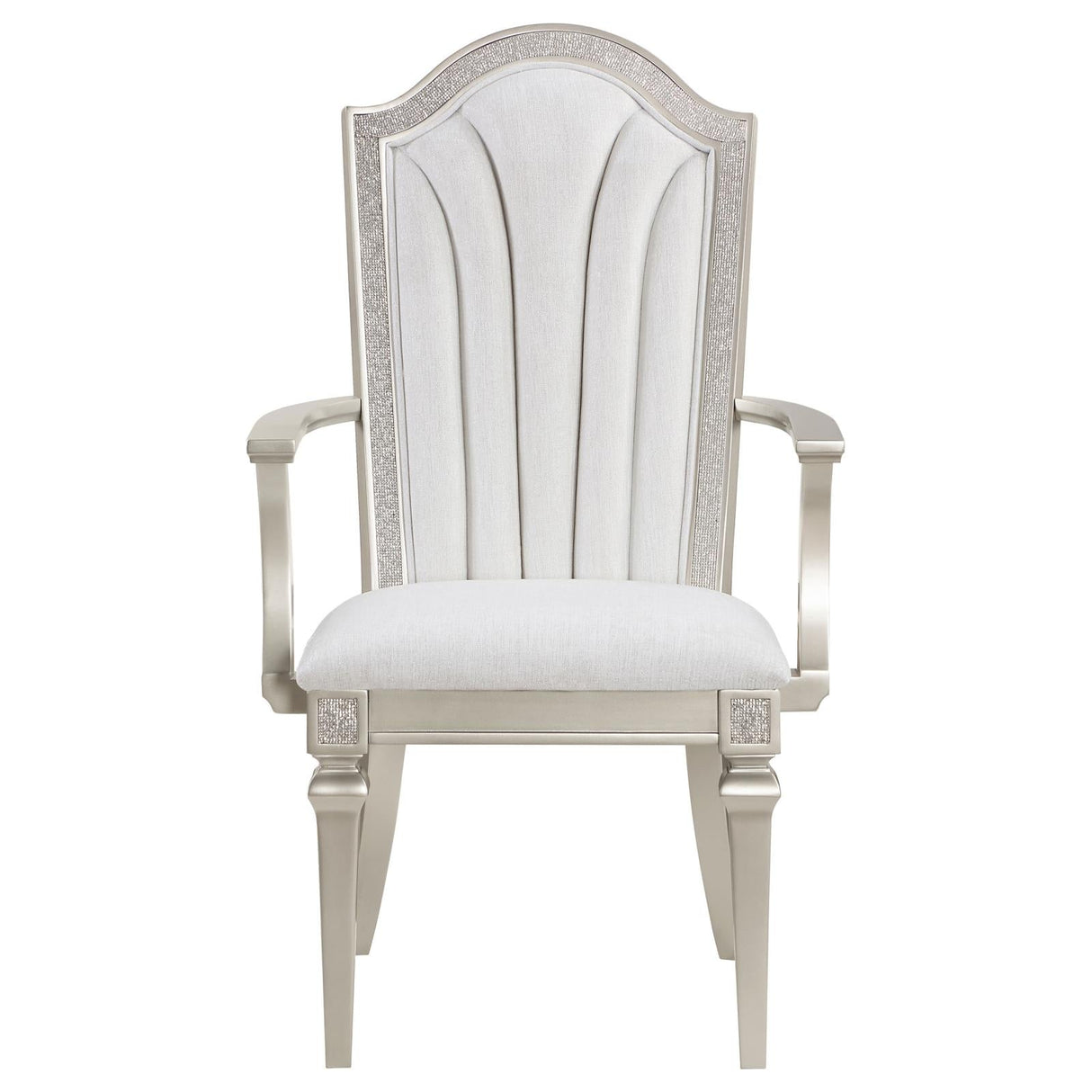 Evangeline Upholstered Dining Arm Chair with Faux Diamond Trim Ivory and Silver (Set of 2)