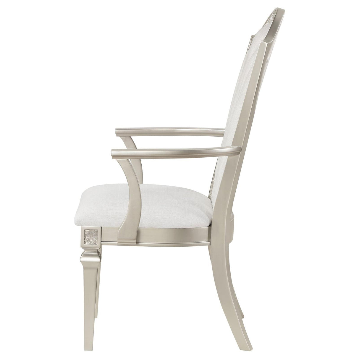 Evangeline Upholstered Dining Arm Chair with Faux Diamond Trim Ivory and Silver (Set of 2)