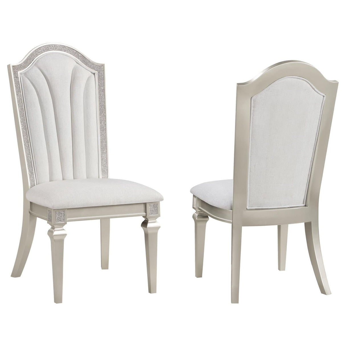 Evangeline Upholstered Dining Side Chair with Faux Diamond Trim Ivory and Silver (Set of 2)