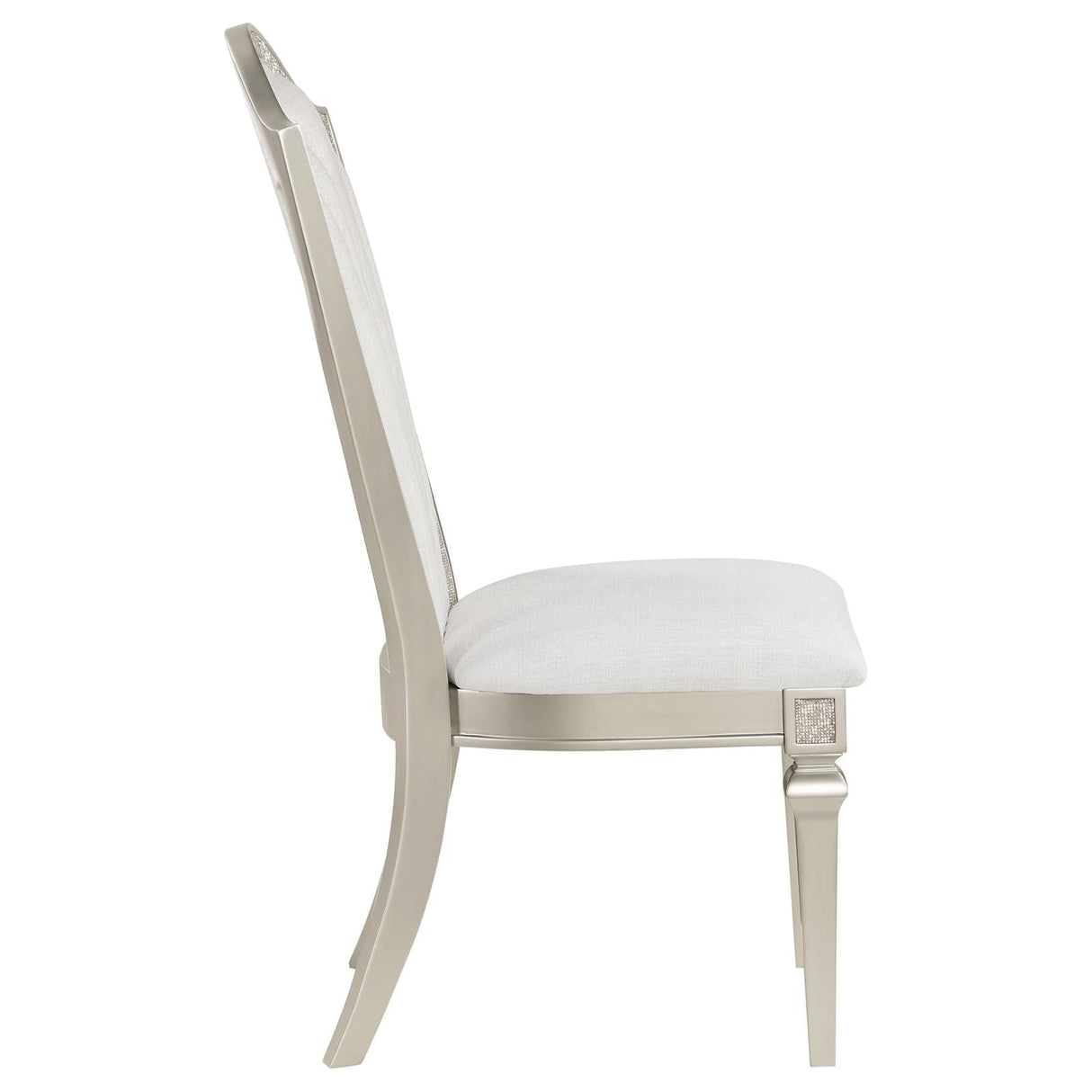 Evangeline Upholstered Dining Side Chair with Faux Diamond Trim Ivory and Silver (Set of 2)