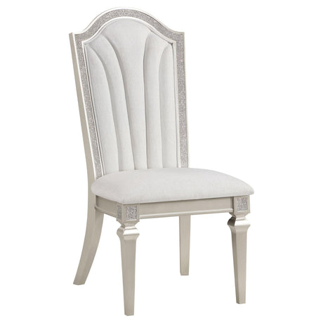 Evangeline Upholstered Dining Side Chair with Faux Diamond Trim Ivory and Silver (Set of 2)