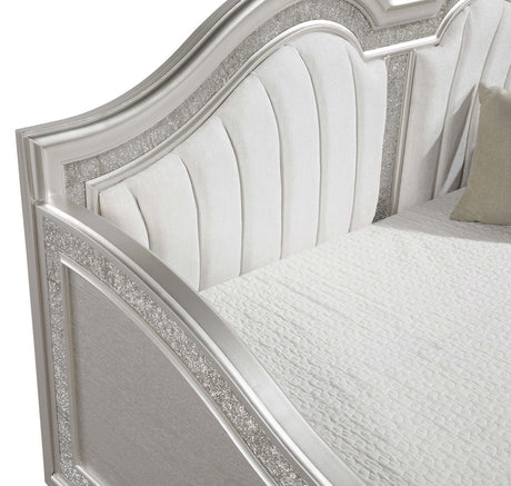 Evangeline Upholstered Twin Daybed with Faux Diamond Trim Silver and Ivory by Coaster at Eve Furniture
