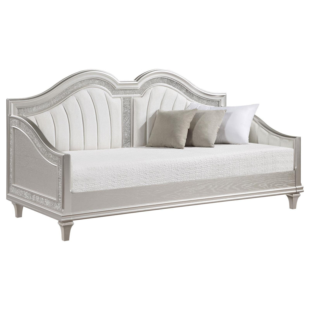 Evangeline Upholstered Twin Daybed with Faux Diamond Trim Silver and Ivory by Coaster at Eve Furniture