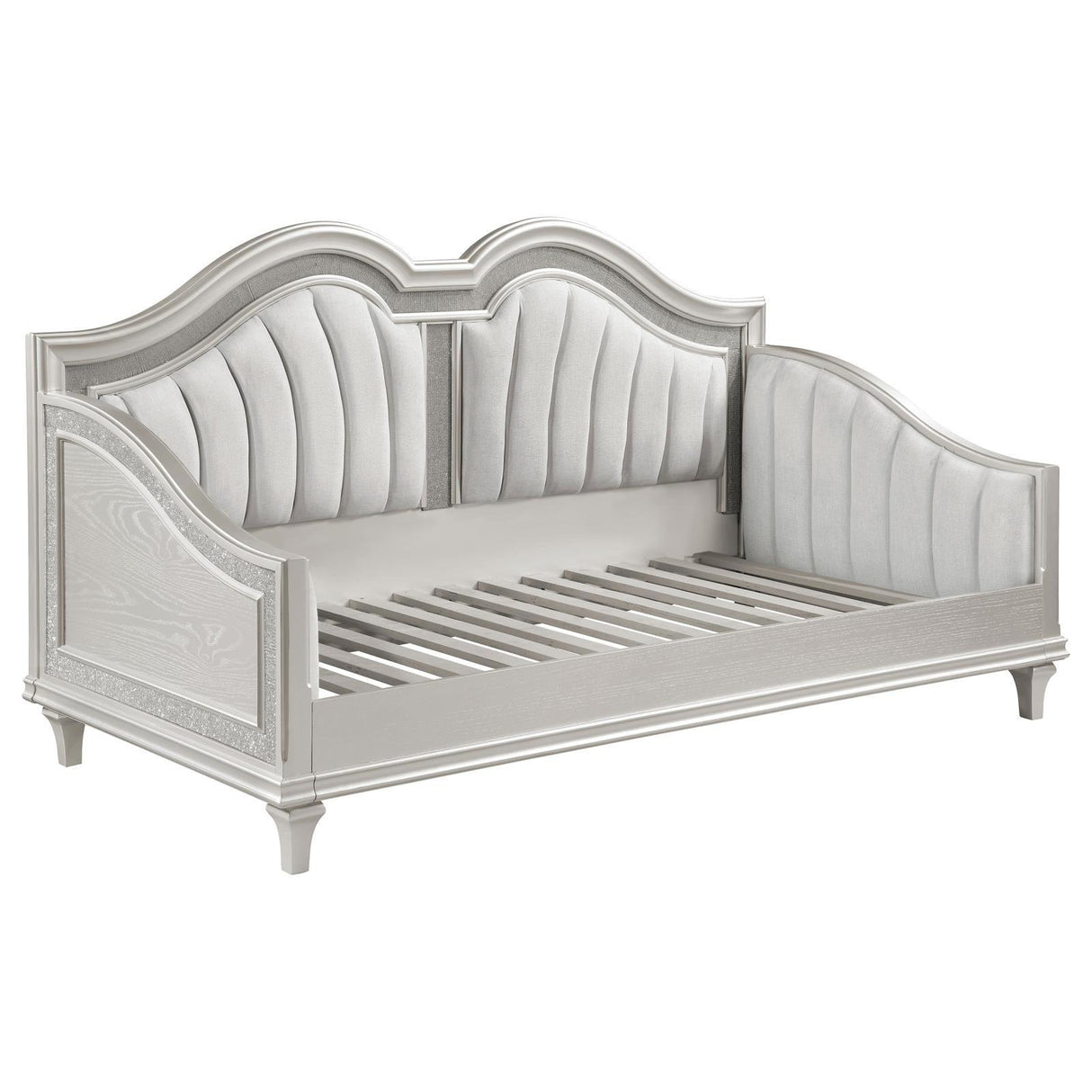 Evangeline Upholstered Twin Daybed with Faux Diamond Trim Silver and Ivory by Coaster at Eve Furniture