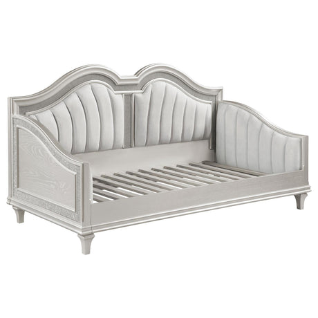 Evangeline Upholstered Twin Daybed with Faux Diamond Trim Silver and Ivory by Coaster at Eve Furniture
