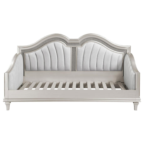 Evangeline Upholstered Twin Daybed with Faux Diamond Trim Silver and Ivory by Coaster at Eve Furniture