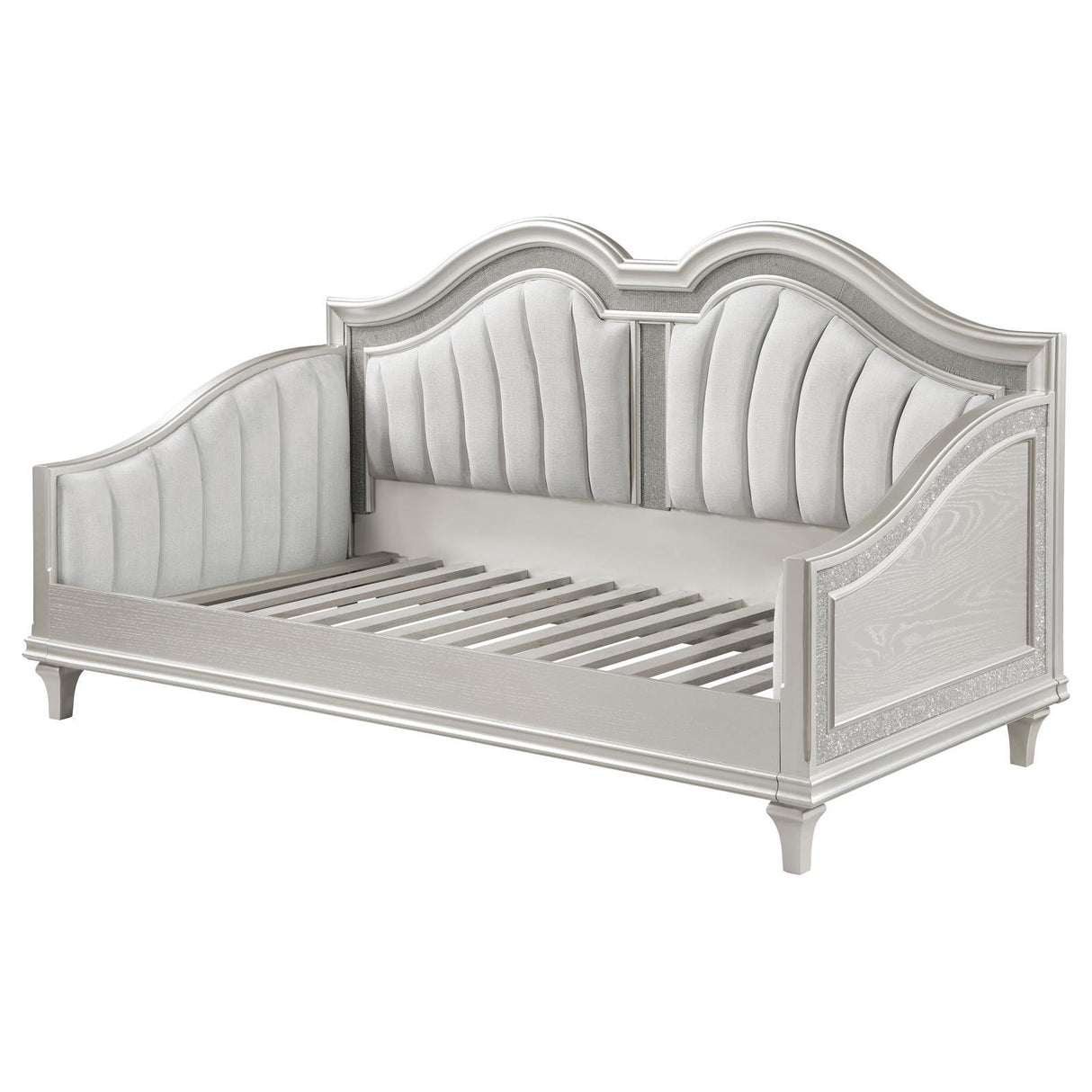 Evangeline Upholstered Twin Daybed with Faux Diamond Trim Silver and Ivory by Coaster at Eve Furniture