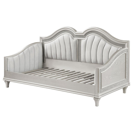 Evangeline Upholstered Twin Daybed with Faux Diamond Trim Silver and Ivory by Coaster at Eve Furniture