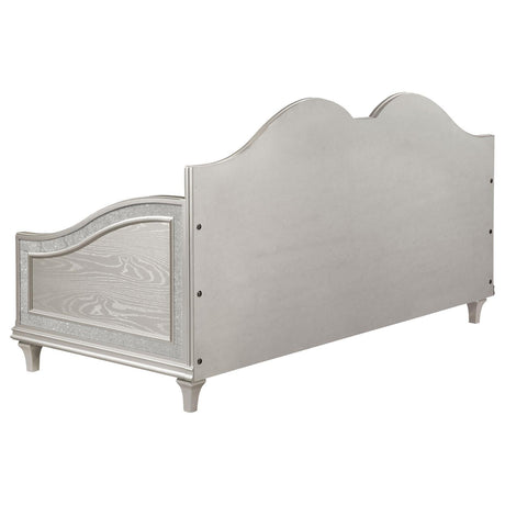 Evangeline Upholstered Twin Daybed with Faux Diamond Trim Silver and Ivory by Coaster at Eve Furniture