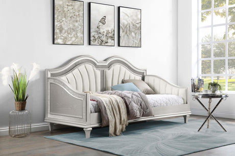 Evangeline Upholstered Twin Daybed with Faux Diamond Trim Silver and Ivory by Coaster at Eve Furniture