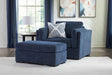 Evansley Navy Chair and Ottoman by Ashley at Eve Furniture