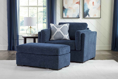 Evansley Navy Chair and Ottoman by Ashley at Eve Furniture