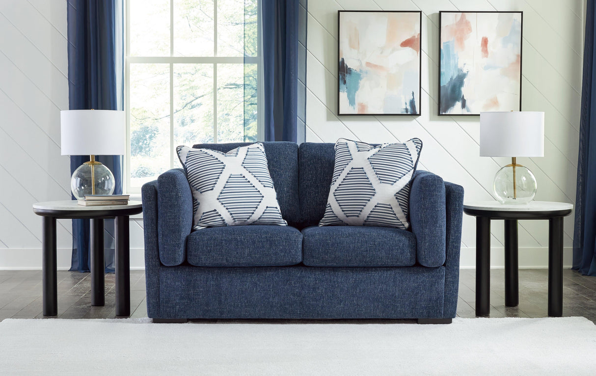 Evansley Navy Loveseat by Ashley at Eve Furniture