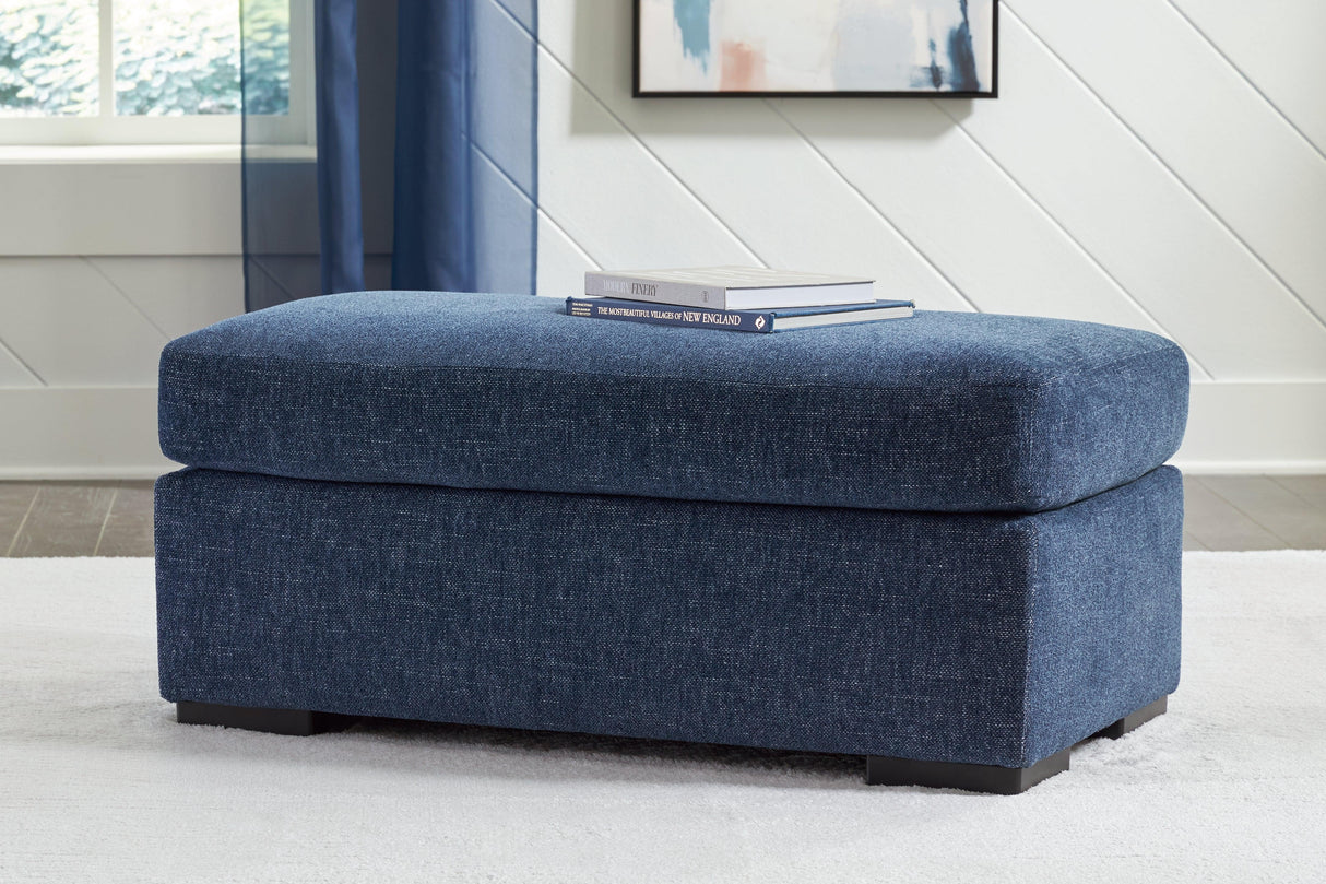 Evansley Navy Ottoman by Ashley at Eve Furniture