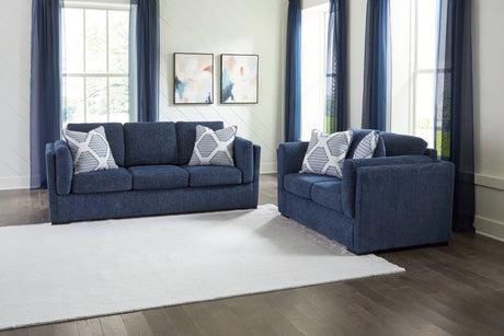 Evansley Navy Sofa and Loveseat by Ashley at Eve Furniture