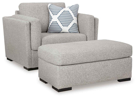 Evansley Pewter Chair and Ottoman by Ashley at Eve Furniture
