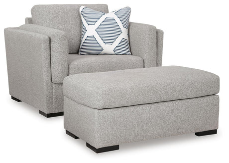 Evansley Pewter Chair and Ottoman by Ashley at Eve Furniture
