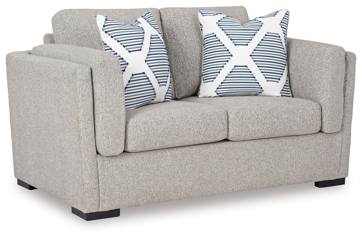 Evansley Sofa, Loveseat, Chair and Ottoman in Pewter by Ashley at Eve Furniture