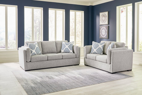 Evansley Sofa, Loveseat, Chair and Ottoman in Pewter by Ashley at Eve Furniture
