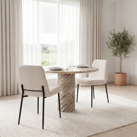 Eve Dining Chair w/ Cream Boucle Fabric & Matte Black Metal, Set of 2 by Mercana at Eve Furniture
