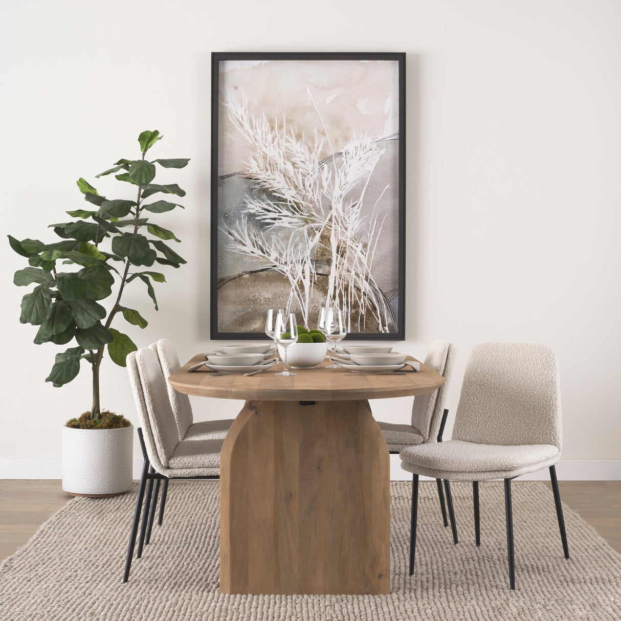 Eve Dining Chair w/ Cream Boucle Fabric & Matte Black Metal, Set of 2 by Mercana at Eve Furniture