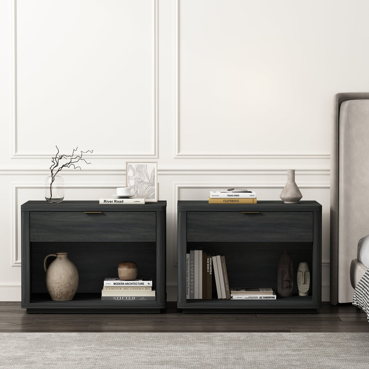 Evelyn 32" Nightstand 2.0 in Charcoal Grey (set of 2) by Manhattan Comfort at Eve Furniture
