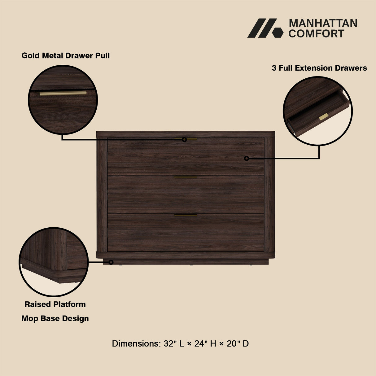 Evelyn 32" Nightstand 4.0 in Brown (set of 2) by Manhattan Comfort at Eve Furniture