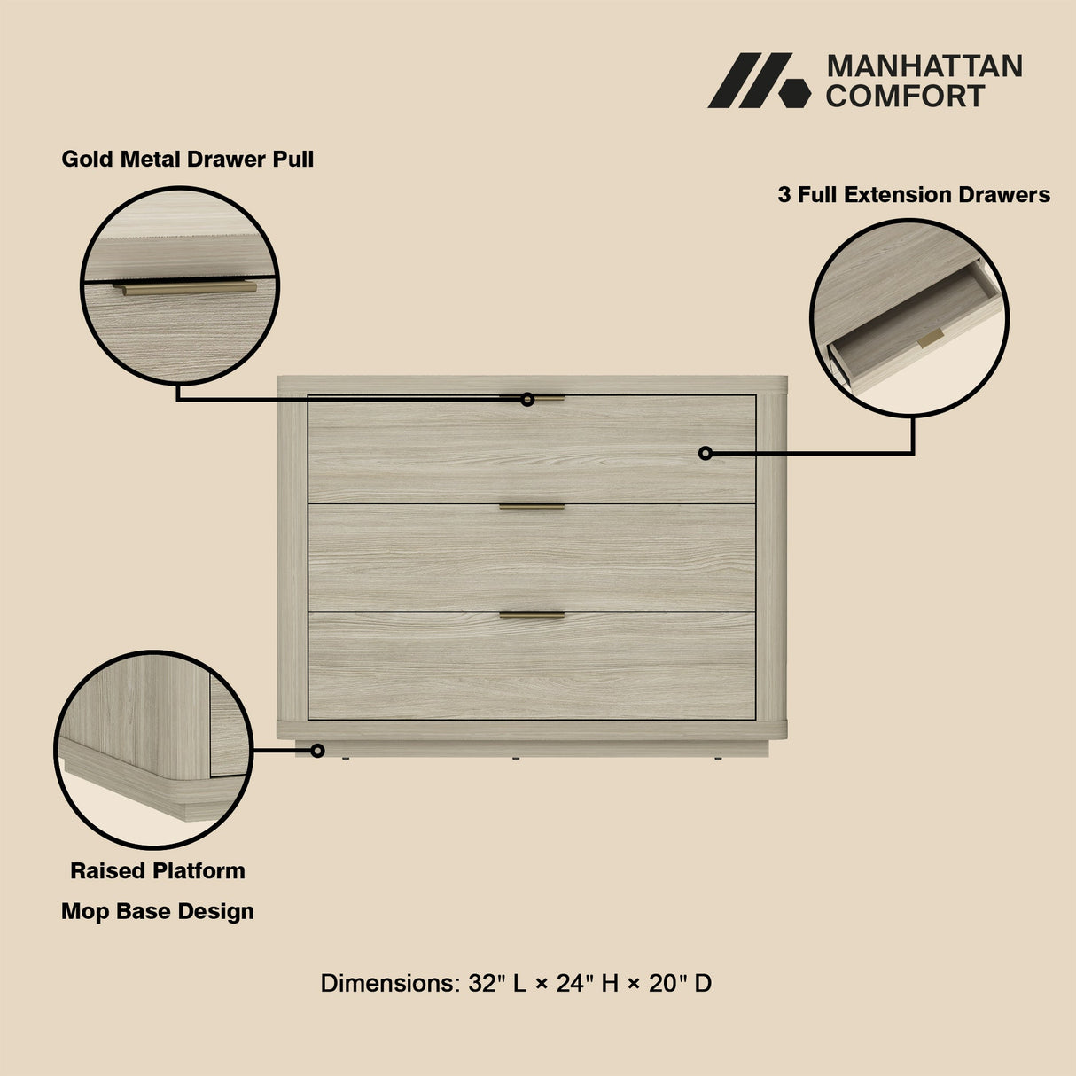 Evelyn 32" Nightstand 4.0 in Natural by Manhattan Comfort at Eve Furniture