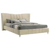 Evelyn Ivory Upholstered Eastern King Panel Platform Bed by Coaster at Eve Furniture