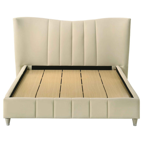 Evelyn Ivory Upholstered Queen Panel Platform Bed by Coaster at Eve Furniture