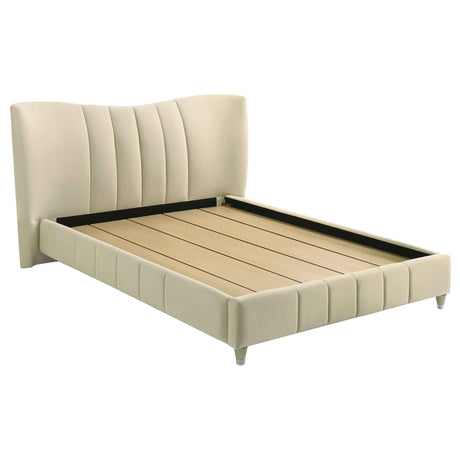 Evelyn Ivory Upholstered Queen Panel Platform Bed by Coaster at Eve Furniture