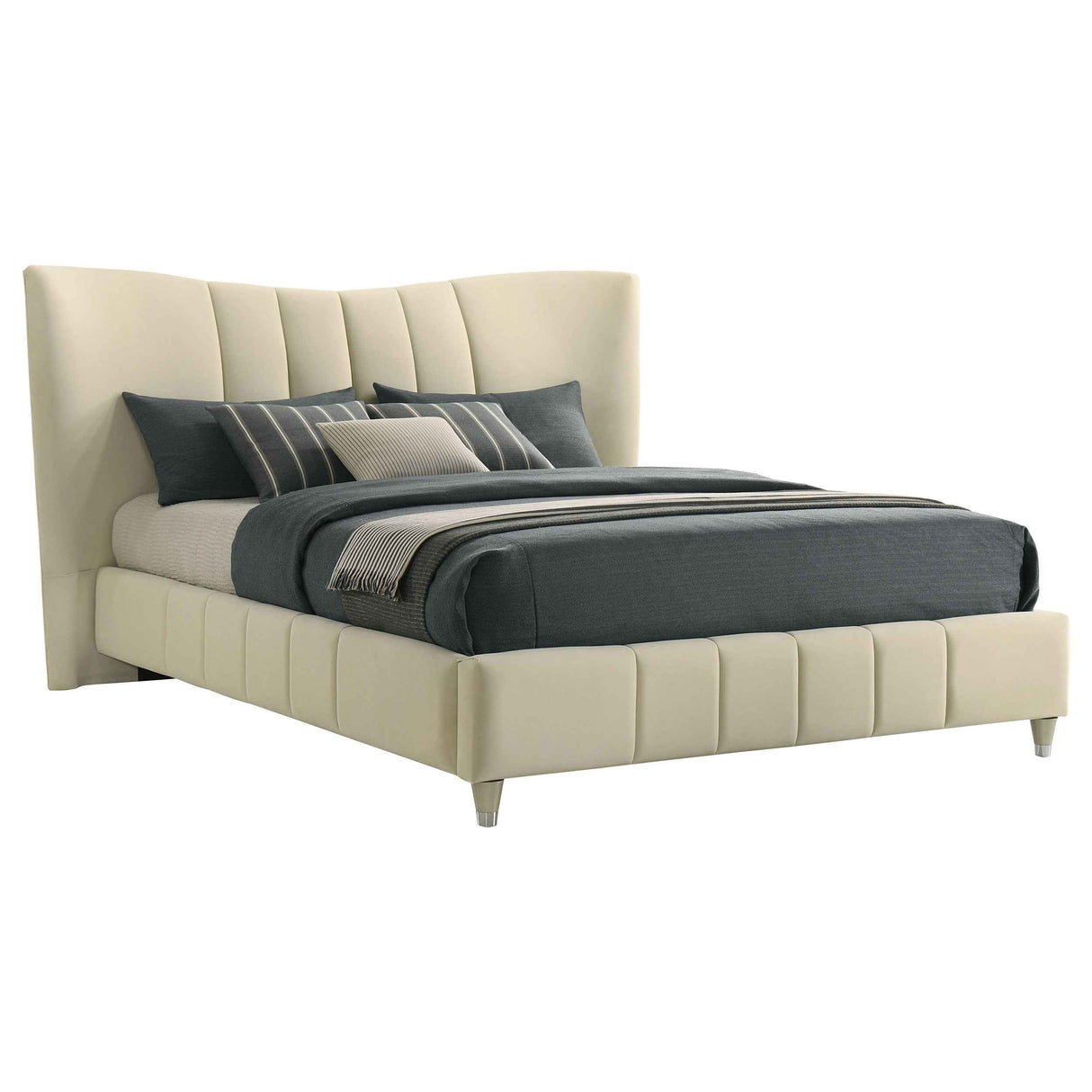 Evelyn Ivory Upholstered Queen Panel Platform Bed by Coaster at Eve Furniture