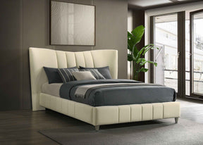 Evelyn Ivory Upholstered Queen Panel Platform Bed by Coaster at Eve Furniture