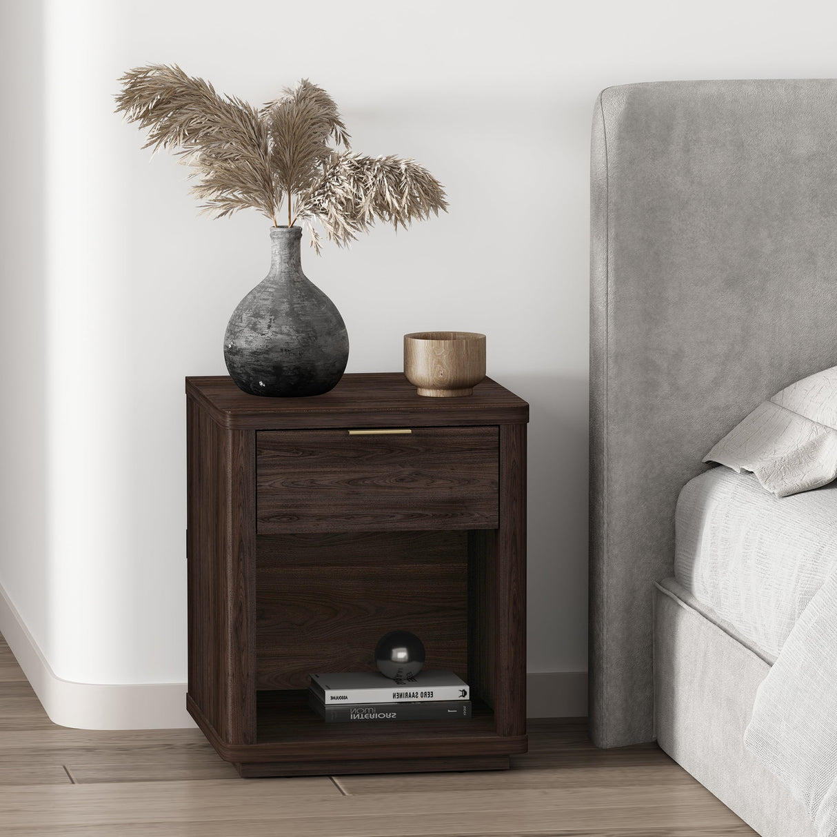 Evelyn Nightstand in Brown by Manhattan Comfort at Eve Furniture
