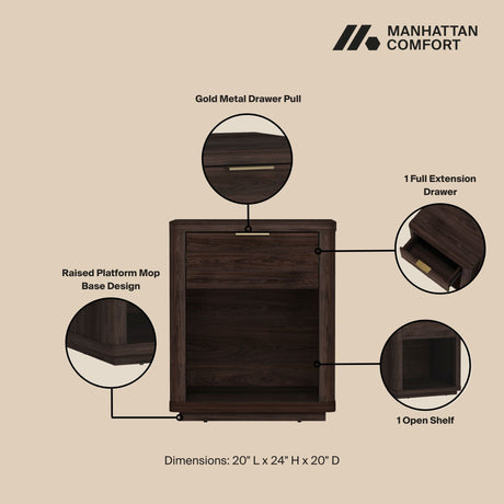 Evelyn Nightstand in Brown by Manhattan Comfort at Eve Furniture