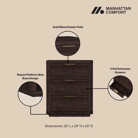 Evelyn Nightstand in Brown (set of 2) by Manhattan Comfort at Eve Furniture