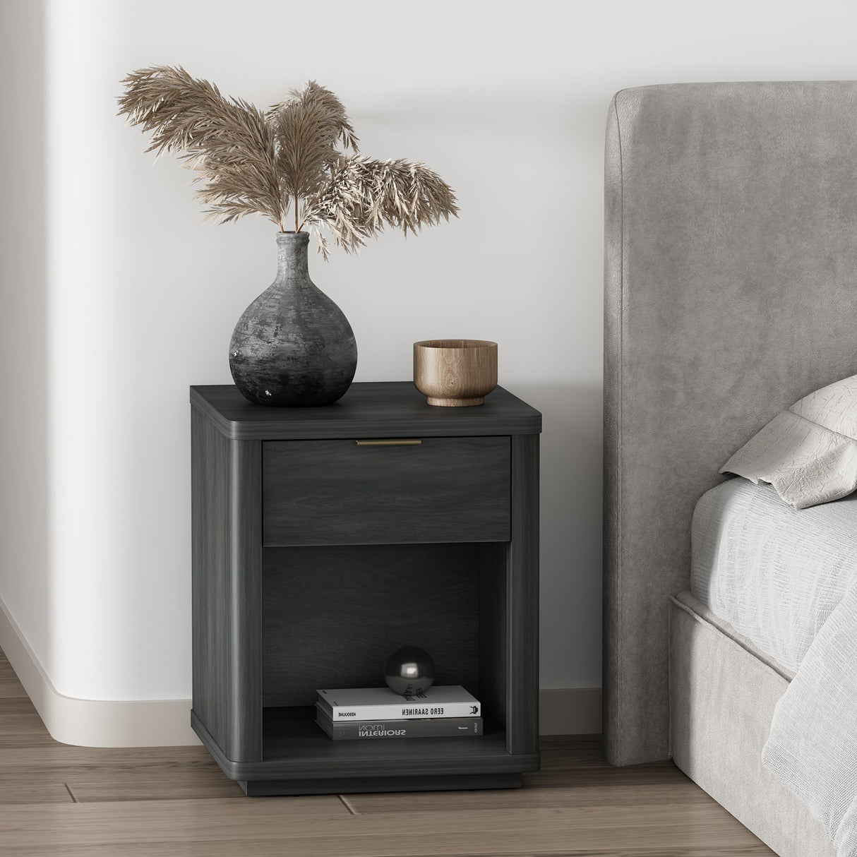 Evelyn Nightstand in Charcoal Grey by Manhattan Comfort at Eve Furniture