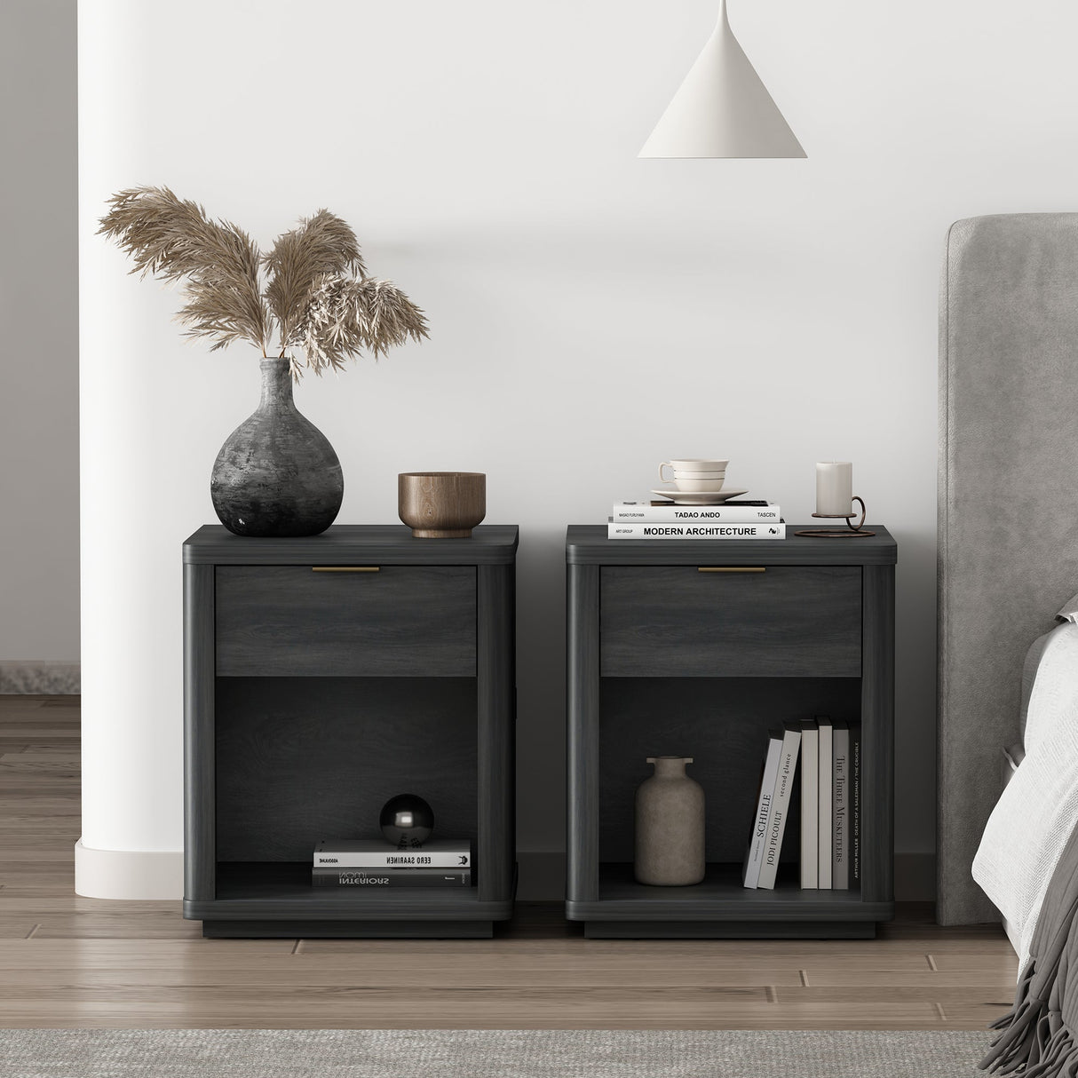 Evelyn Nightstand in Charcoal Grey (set of 2) by Manhattan Comfort at Eve Furniture