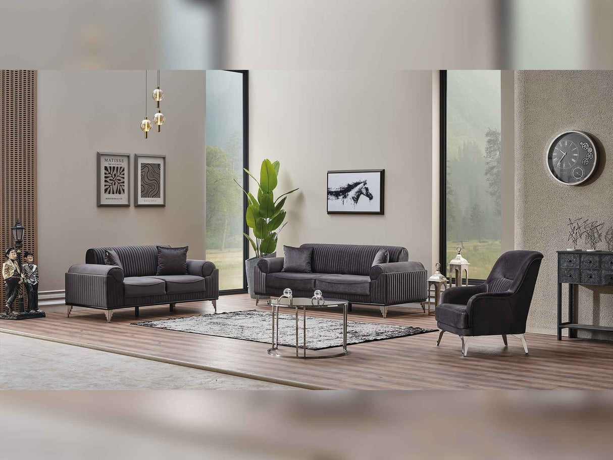 Everest 3-pieces (Sofa & Loveseat & Chair) Livingroom Set in Grey