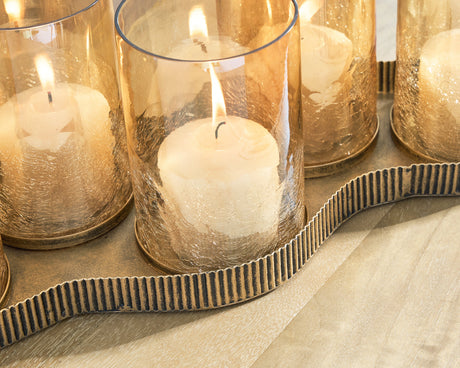 Evereton Antique Gold Finish Candle Holder by Ashley at Eve Furniture