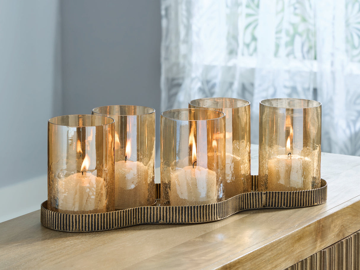 Evereton Antique Gold Finish Candle Holder by ASHLEY FURNITURE at Eve Furniture