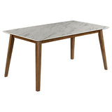 Everett Natural Walnut/White Faux Marble Top Dining Table