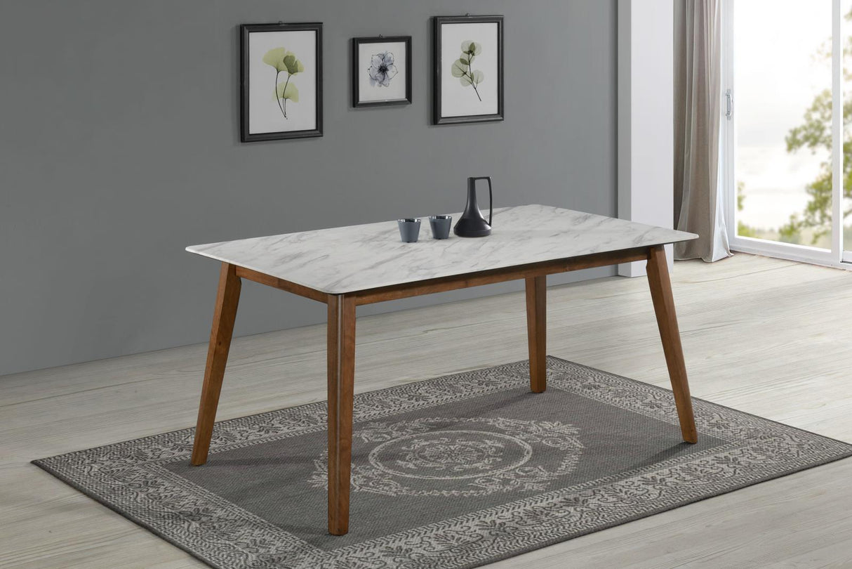 Everett Natural Walnut/White Faux Marble Top Dining Table