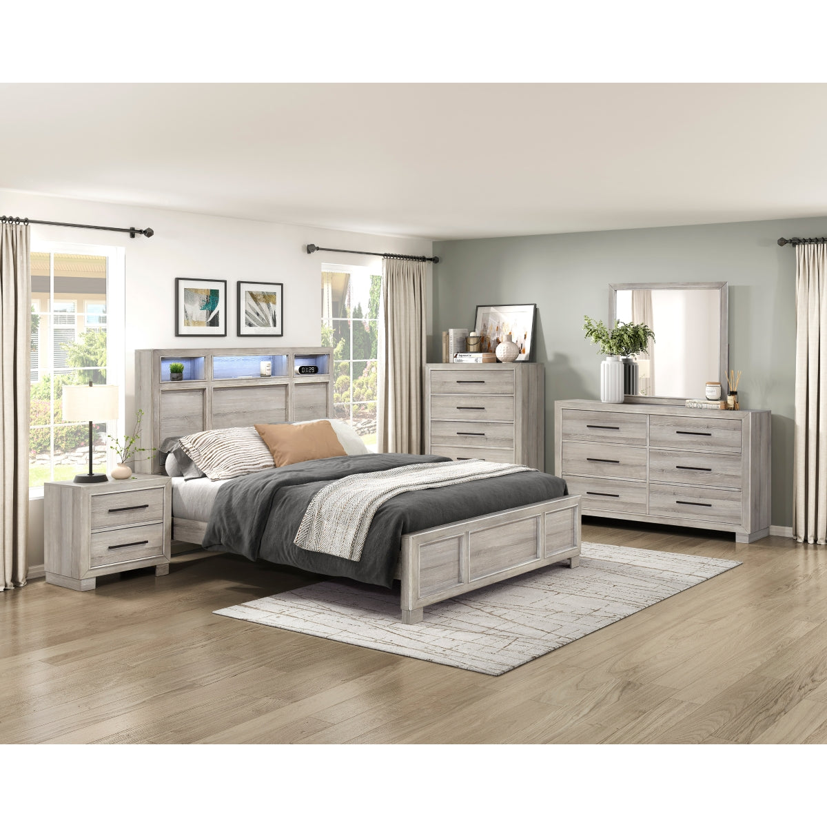 Everett Gray King Panel Bed by Homelegance at Eve Furniture