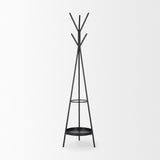 Everett Matte Black Metal w/ Two Metal Shelves Coat Rack by Mercana at Eve Furniture